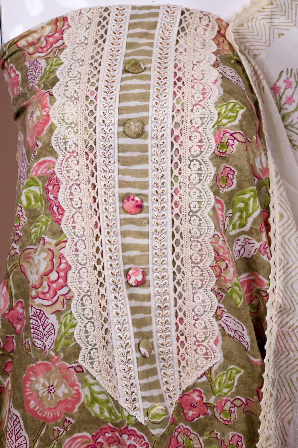 UNSTITCHED SALWAR MATERIAL GREEN A6436