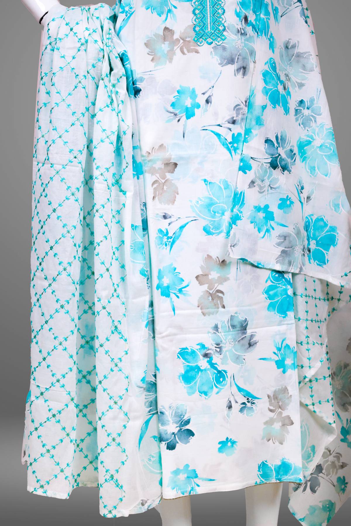 UNSTITCHED SALWAR MATERIAL BLUE A3518